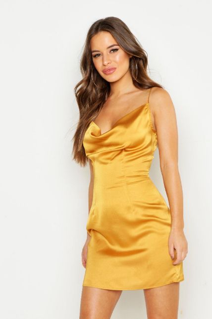 Satin Cowl Neck Slip Dress.